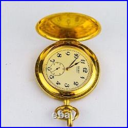 Rare Seiko Quartz Pocket Watch Gold Case W Cover Prime Minister Engraving #1498