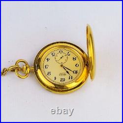 Rare Seiko Quartz Pocket Watch Gold Case W Cover Prime Minister Engraving #1498