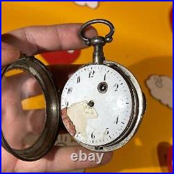 Rare Silver Repousee Case Pocket Watch Verge Fusee Victorian Lovers