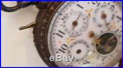Rare Triple Calendar Lever Set Moon Phase Pocket watch OF, Ornate Case, Ca. 1905