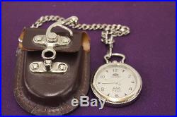 Rare Vintage Men's Orient Pocket Watch With A Leather Case 21 JEWELS