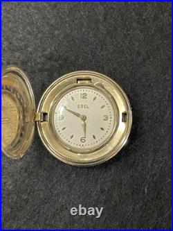 Rare Vintage Recall EBEL Gold Plated Pocket Watch And Leather Case