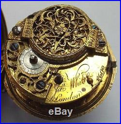 Rare Watch Silver Repousse Case Champleve Dial +date Verge Fusee Squarer Pillar