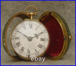 Real nice 1700s 18k gold London pair cased verge fusee shagreen outer case