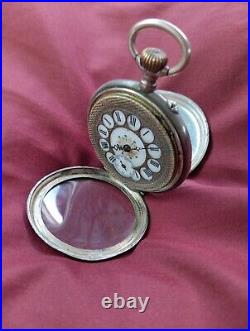 Remonteir Pocket Watch 800 Silver Hunter Case Porcelain Roman Numerals Runs