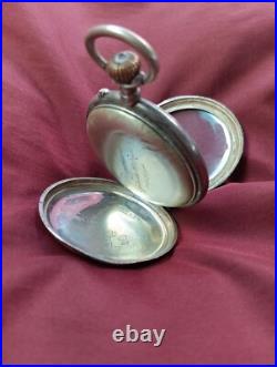 Remonteir Pocket Watch 800 Silver Hunter Case Porcelain Roman Numerals Runs
