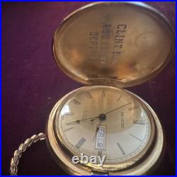 Revere Gold Filled Full Hunter Pocket Watch Day/Date Roman Dial Chain P6926