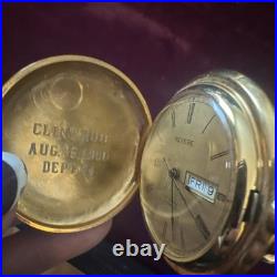 Revere Gold Filled Full Hunter Pocket Watch Day/Date Roman Dial Chain P6926