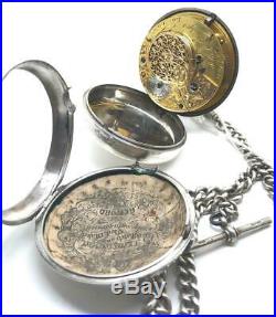 Robert Bridges London Silver Verge Fusee 1816 Pair Case Pocket Watch & Albert