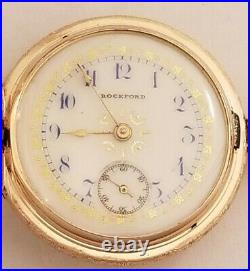 Rockford Rare 0S. 15J. Mint fancy dial (1913) 14K. Multi-color diamond G. F. Case