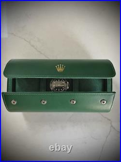 Rolex Green Leather Watch Roll Travel Case 3 Slot Storage Pouch Collector Gift