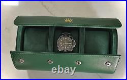 Rolex Green Leather Watch Roll Travel Case 3 Slot Storage Pouch Collector Gift