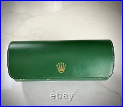 Rolex Green Leather Watch Roll Travel Case 3 Slot Storage Pouch Collector Gift