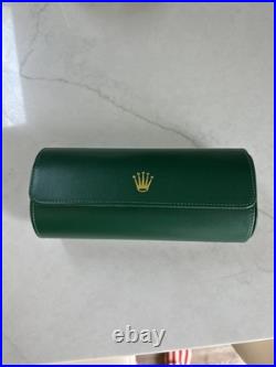 Rolex, SALuxury Green Leather Watch Roll Travel Case 3 Slot Storage Pouch