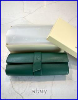 Rolex, SALuxury Green Leather Watch Roll Travel Case 3 Slot Storage Pouch