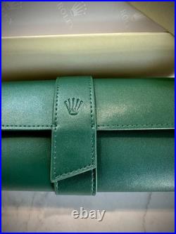 Rolex, SALuxury Green Leather Watch Roll Travel Case 3 Slot Storage Pouch