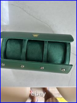 Rolex, SALuxury Green Leather Watch Roll Travel Case 3 Slot Storage Pouch