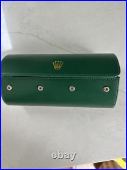 Rolex, SALuxury Green Leather Watch Roll Travel Case 3 Slot Storage Pouch