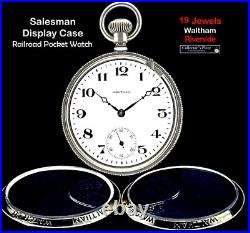 Rrae 19 Jewels Salesman Display Case Railroad Pocket Watch Waltham Riverside