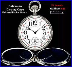 Rrae 21 Jewels Salesman Display Case Railroad Pocket Watch Waltham 645