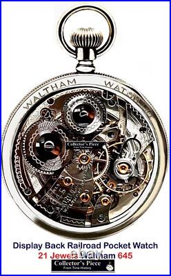Rrae 21 Jewels Salesman Display Case Railroad Pocket Watch Waltham 645