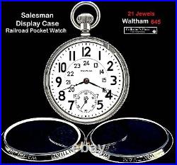 Rrae 21 Jewels Salesman Display Case Railroad Pocket Watch Waltham 645