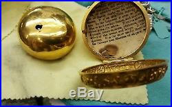 Running good 1710 Verge fusee 22kt. Pair case Repousee` pocket watch