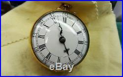 Running good 1710 Verge fusee 22kt. Pair case Repousee` pocket watch
