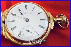SCARCE 1892 US WATCH CO 18s BOX HINGE GOLDFILLED HUNTER CASE POCKET WATCH RUNS