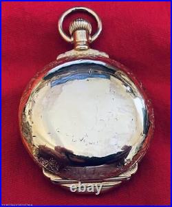 SCARCE 1892 US WATCH CO 18s BOX HINGE GOLDFILLED HUNTER CASE POCKET WATCH RUNS