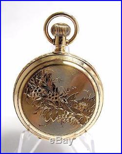 Showpiece 14k 1889 6s Elgin Hunters Case Pocket Watch Fancy Dial