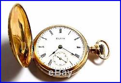 SHOWPIECE 14K MULTICOLOR GOLD CASE 1907 ELGIN 0S 7J HUNTERS POCKET WATCH
