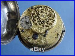 SILVER PAIR CASE VERGE POCKET WATCH'THOs KING, ALNWICK No. 160' 1780