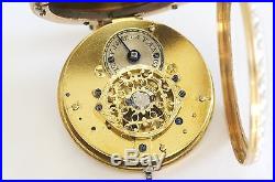 Solid Gold Enamel Pearl Set Case Cylinder Fusee Antique Pocket Watch 1800