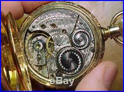 SUPER-CRISP MINTY MODEL 1888 14K SOLID GOLD 17s HUNTER CASE ANTIQUE POCKET WATCH