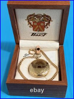 SWISS MATHEY TISSOT Mechanical Pocket Watch with Wooden Case & Chain NICE