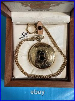 SWISS MATHEY TISSOT Mechanical Pocket Watch with Wooden Case & Chain NICE