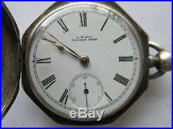 S. H &c Coin Silver Octagon Key Wind 18 Size Hunting Case Pocket Watch Waltham