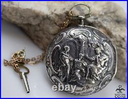 Samson London Verge Fusee Pocket Watch withKey Wind, Silver Repoussé Case Rare