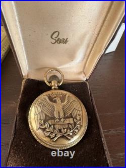 Sears, E Pluribus Unum, 17J Swiss Full Hunter Pocket Watch Gold Plated Box