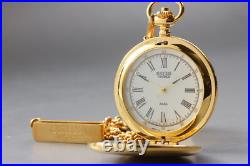Seiko Pocket Watch Alba V721-0A30 Gold Full Hunter 41mm Vintage Quartz JAPAN