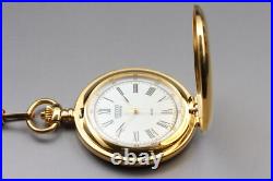Seiko Pocket Watch Alba V721-0A30 Gold Full Hunter 41mm Vintage Quartz JAPAN