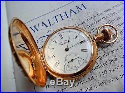 Sharp SOLID 14k Gold Antique 1892 Waltham Hunter's Case Pocket Watch Runs