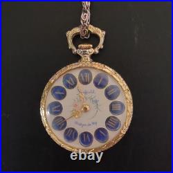 Sheffield Full Hunter Pocket Watch Yellow Gold Blue Roman Numerals Ornate Chain
