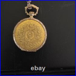 Sheffield Full Hunter Pocket Watch Yellow Gold Blue Roman Numerals Ornate Chain