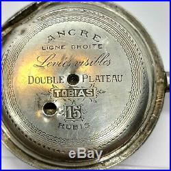 Silver 875 Pocket Watch Tobias Antique Case Parts 1800s Movement Rare Retro Vint