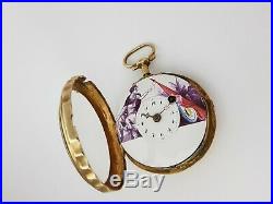 Silver and gold plated case painted enamel dial verge fusee pocket watch