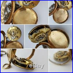 Silver and gold plated case painted enamel dial verge fusee pocket watch