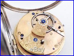 Silver dial lever fusee open face sterling silver case dated 1848