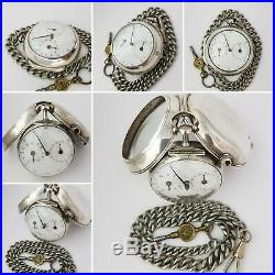 Silver pair case verge fusee calendar pocket watch
